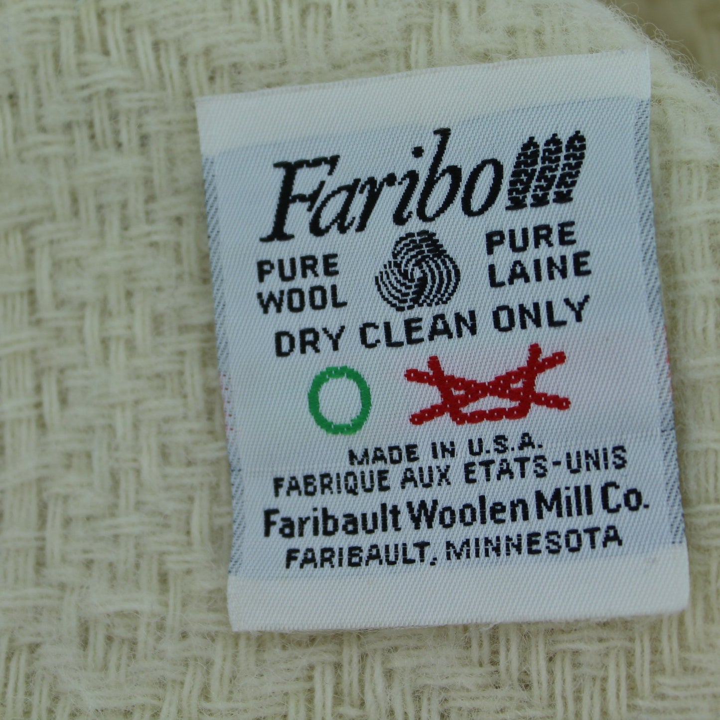 Faribo Wool Throw Ivory Grey Rose Woven Design Special original faribo tag