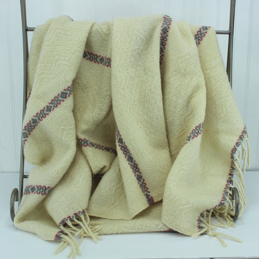 Faribo Wool Throw Ivory Grey Rose Woven Design Special