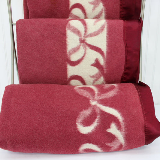 Unusual Pair Blankets Raspberry White Ribbon Design Borders Reversible