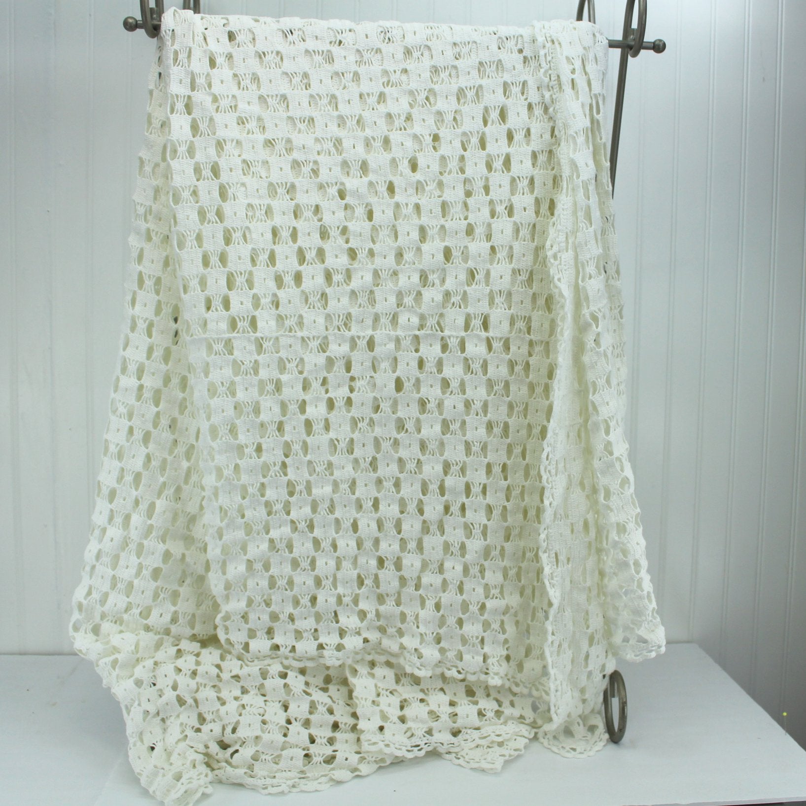 Crochet White Table Cloth Hand Made 75" X 90"