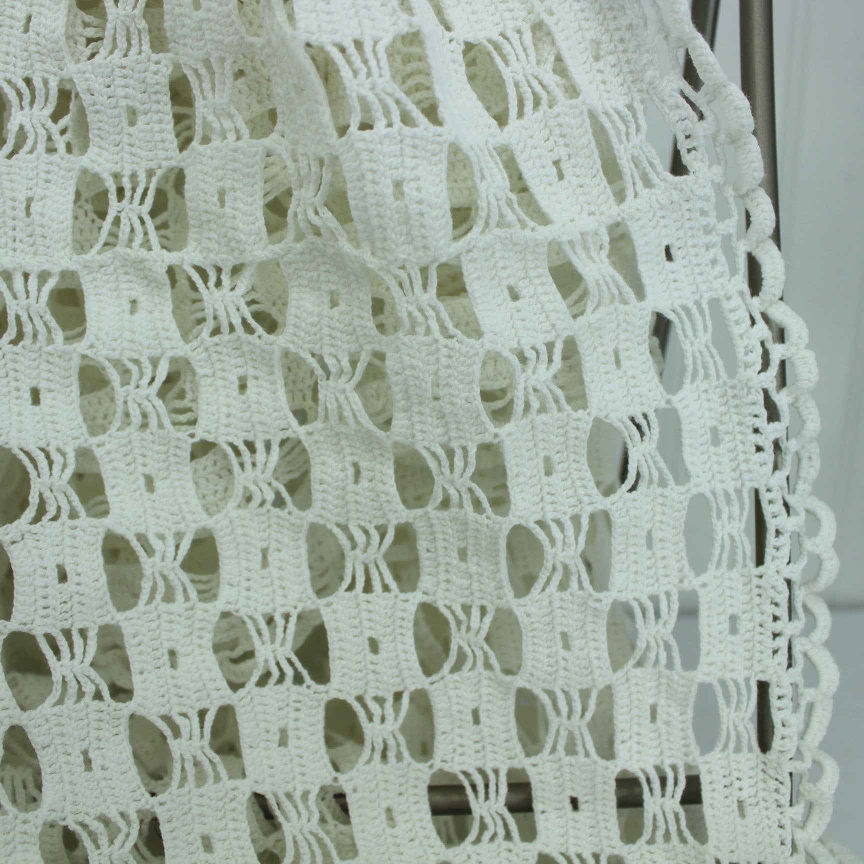 Crochet White Table Cloth Hand Made 75" X 90" view of cloth edge