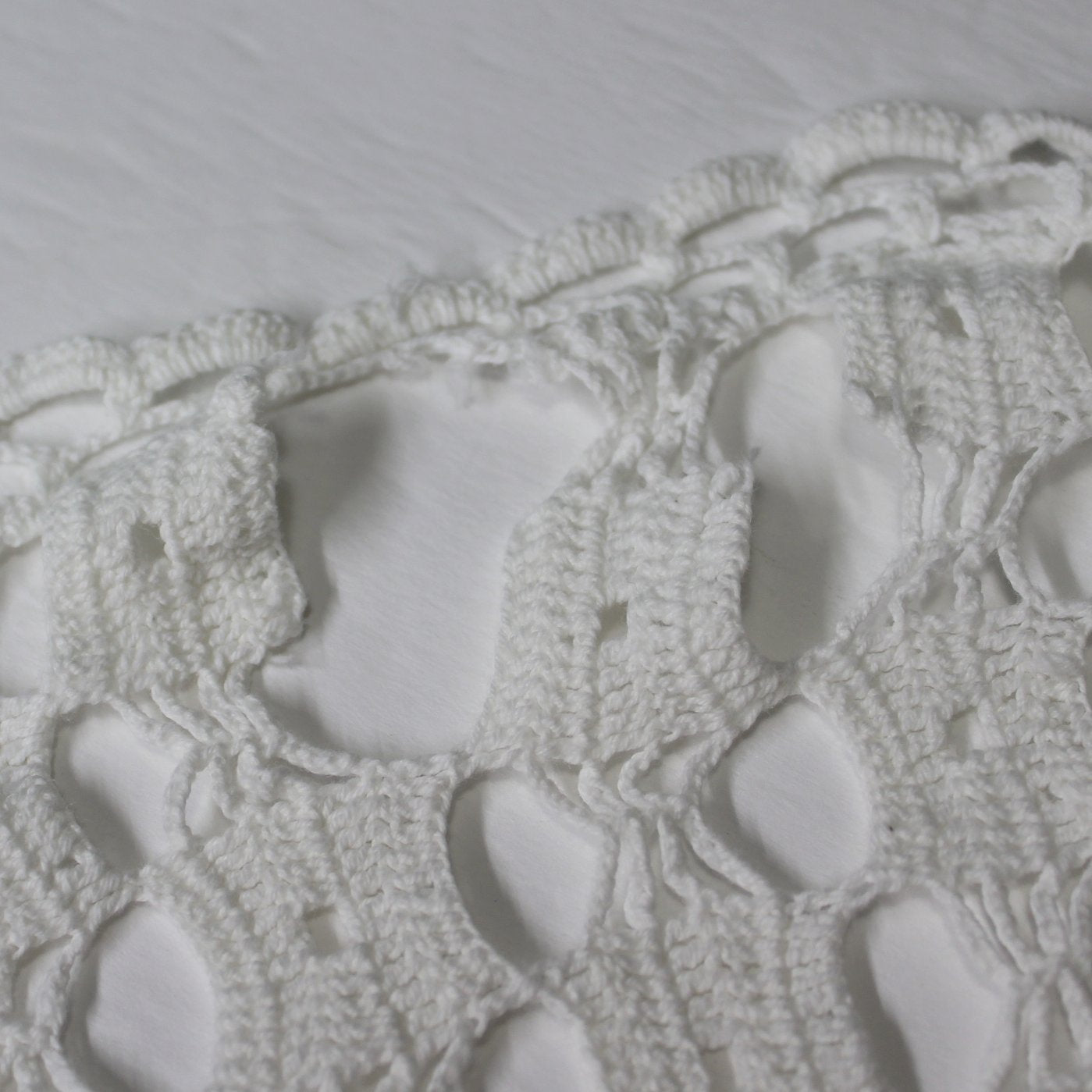 Crochet White Table Cloth Hand Made 75" X 90" loose stitches in crochet