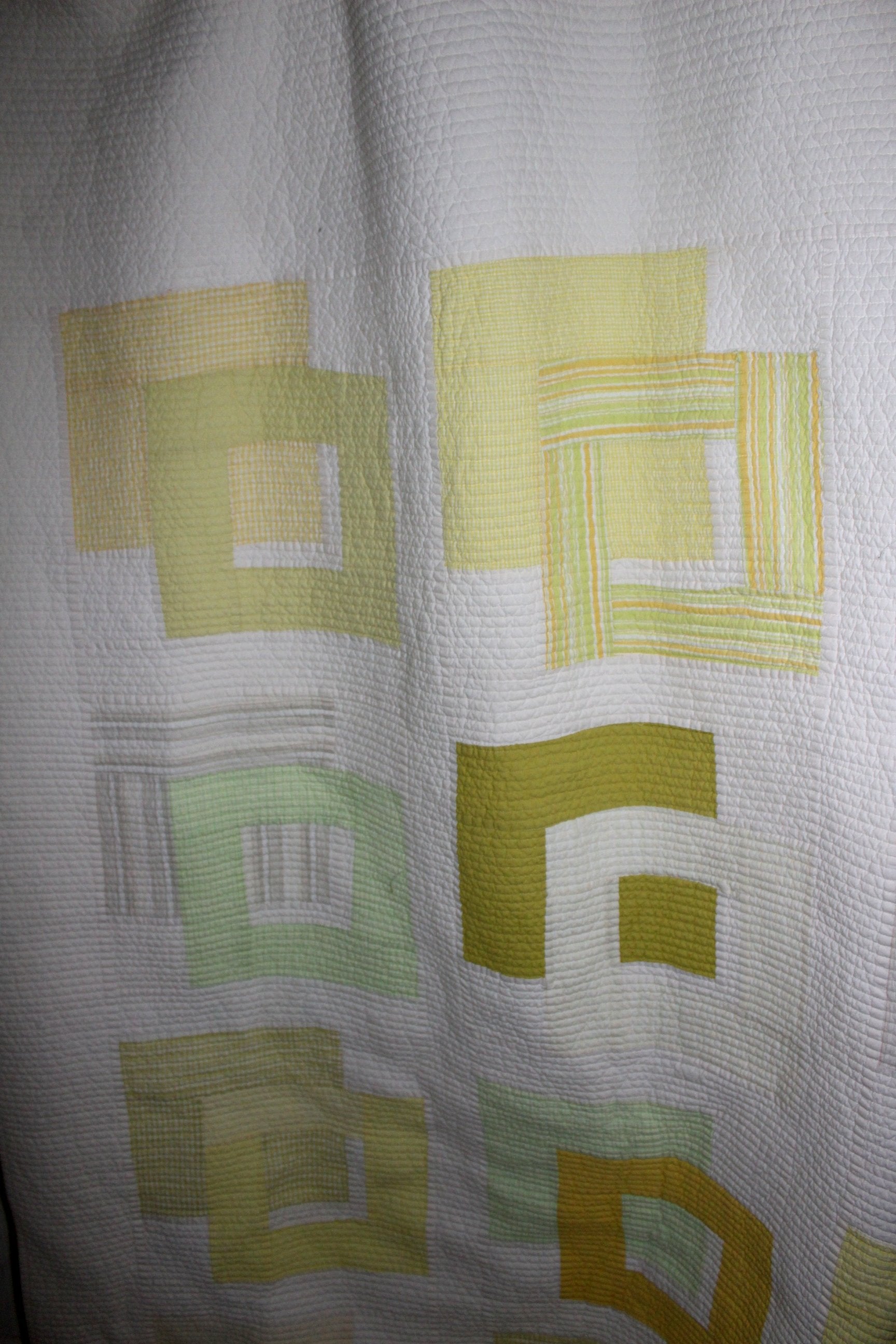 Crate Barrel Quilt King 104" X 94" Edgebrook All Cotton Geometric Mod Yellows Greens White colorful