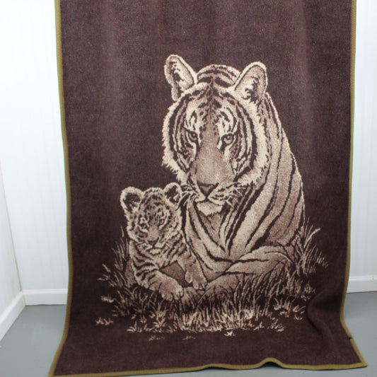 Acrylic Blanket Tiger Mother Cub Reversible Shades Brown 54" X 82"