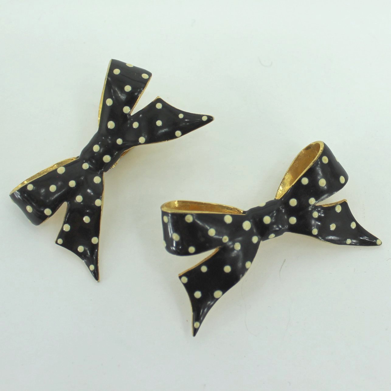 Kenneth Lane Clip Earrings Huge Polka Dot Metal Bows earrings flat bows