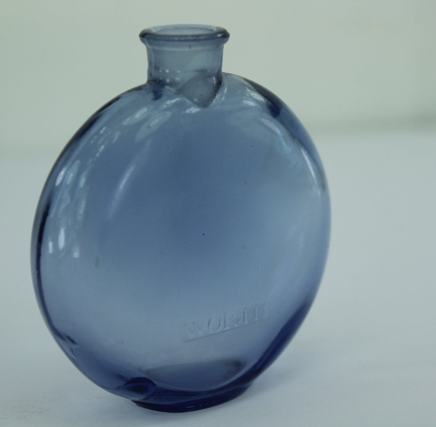 R Lalique Worth Blue Glass Perfume JE Revien Empty Bottle 1 oz French Bottle Mark