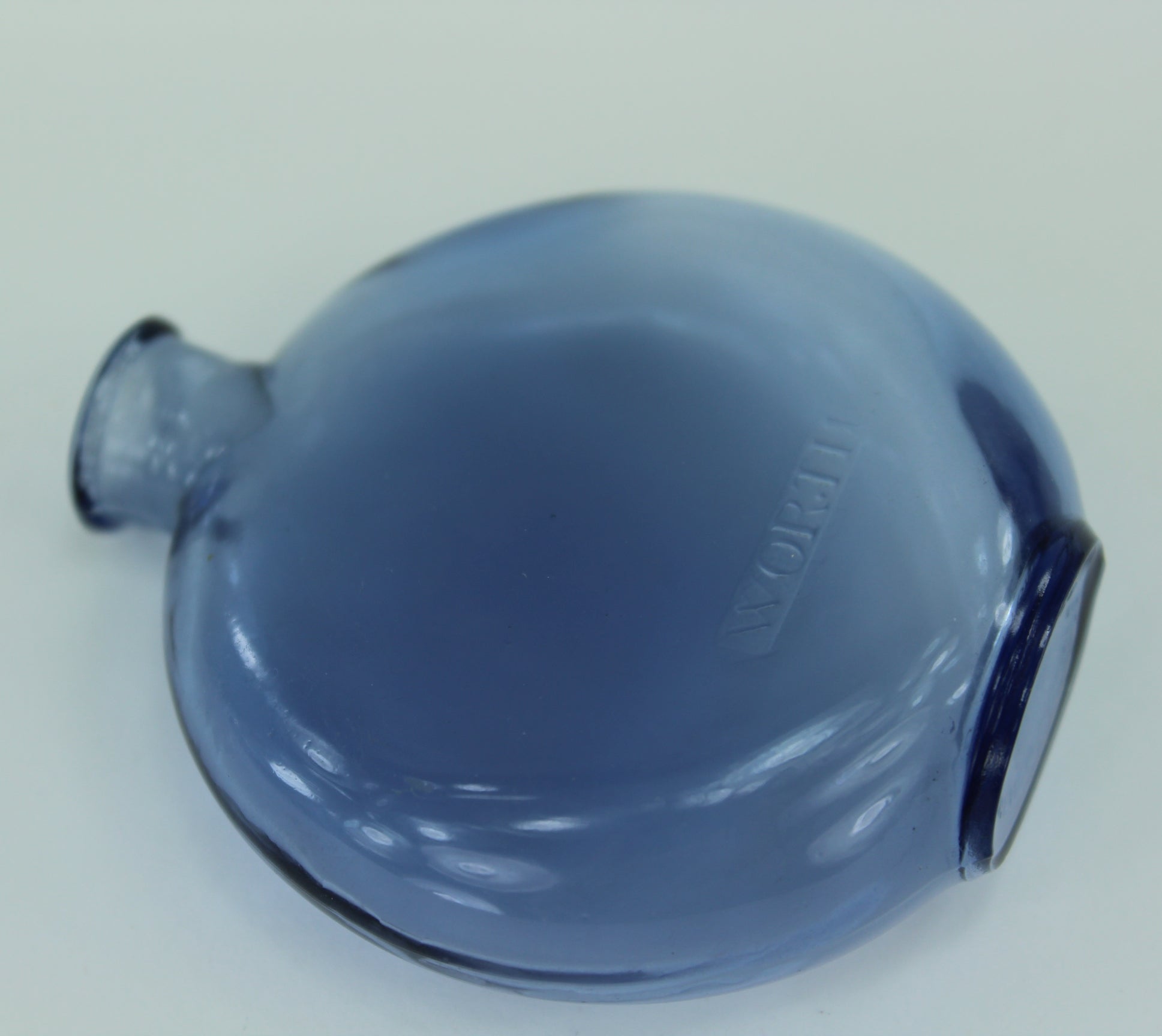 R Lalique Worth Blue Glass Perfume JE Revien Empty Bottle 1 oz French Bottle Mark 1930s launch
