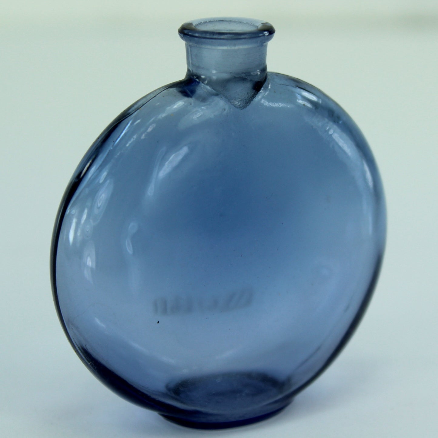 R Lalique Worth Blue Glass Perfume JE Revien Empty Bottle 1 oz French Bottle Mark reverse photo bottle
