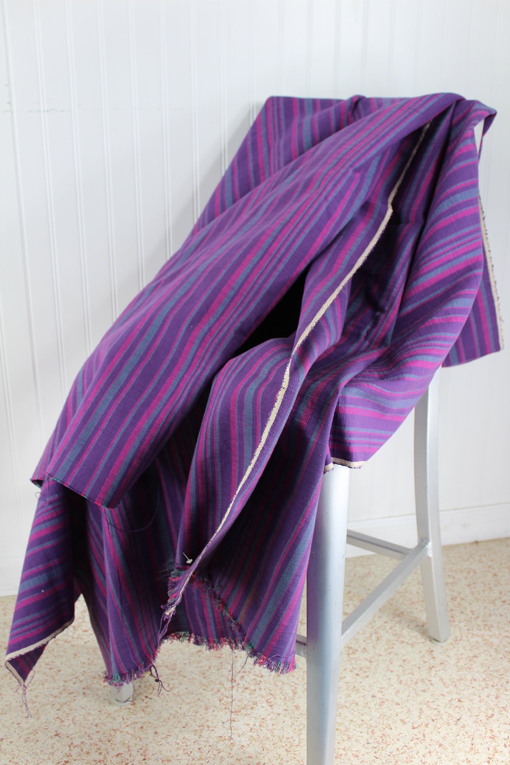 Heavy Fabric Stripe Purple Magenta Blue 3 Yards X 48" DIY Decor Crafts upholstery