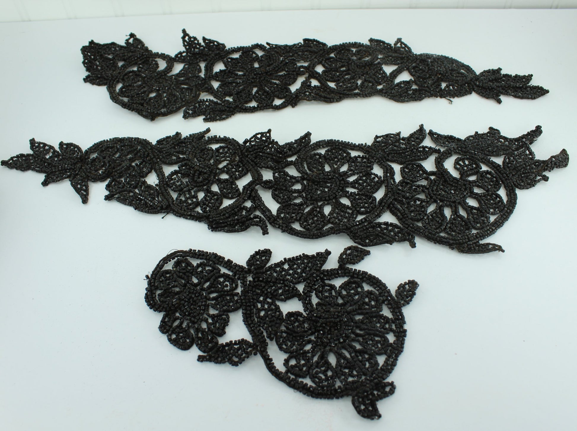 Lot 3 Antique Vintage Black Beaded Pieces for DIY Victorian Projects Collar collar and trim