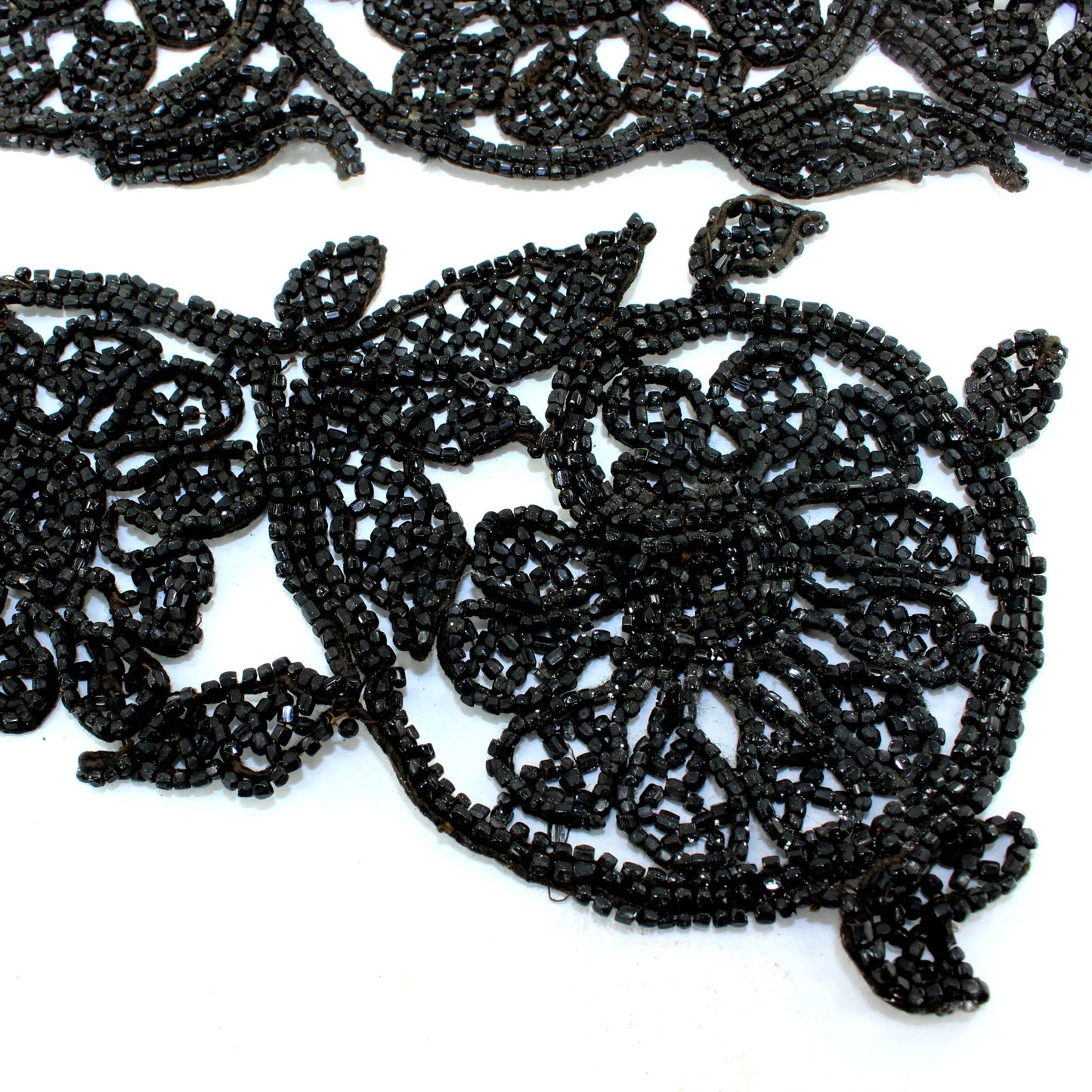 Lot 3 Antique Vintage Black Beaded Pieces for DIY Victorian Projects Collar nice condition usable beadwork