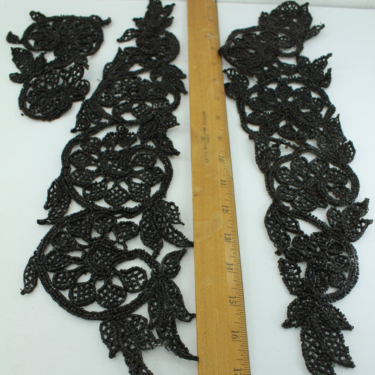 Lot 3 Antique Vintage Black Beaded Pieces for DIY Victorian Projects Collar