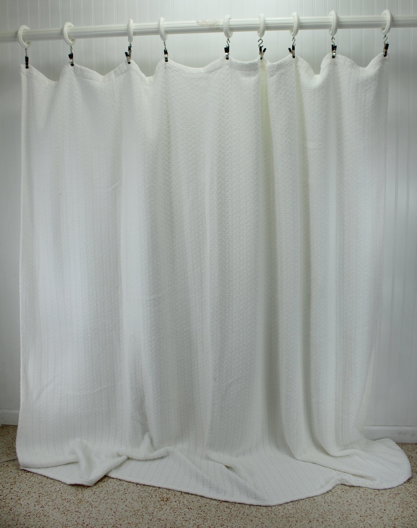 White Cotton Blanket  Heavy Woven Chevron Design 86" X 81" Full Queen all season