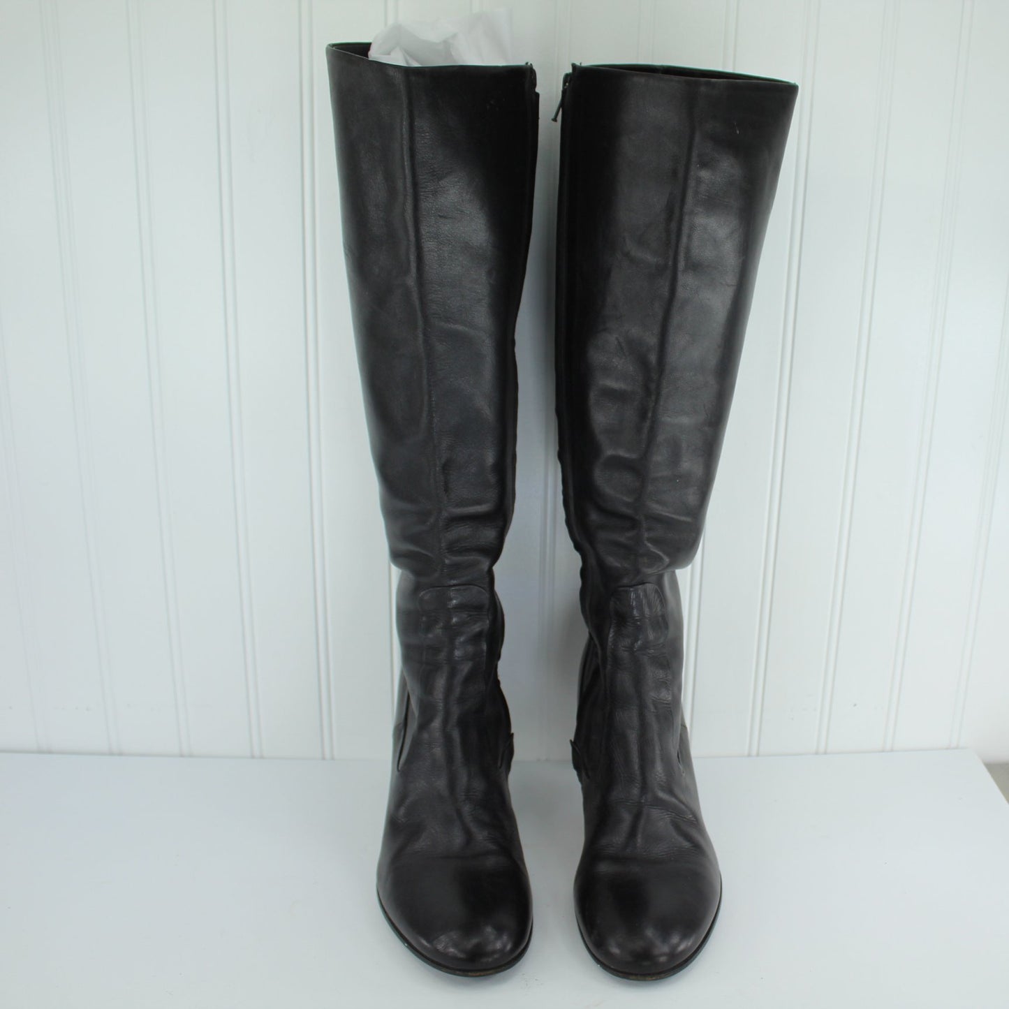 Black Leather Boots Women's 40 Italy Great Pre Owned 3" heel