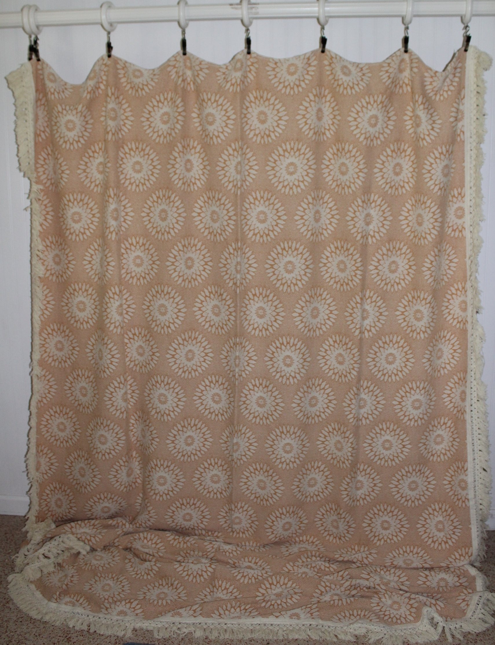 Cone Mills Bedspread Coverlet Tan Ivory Twin Matelasse Woven Cotton Vintage  retro