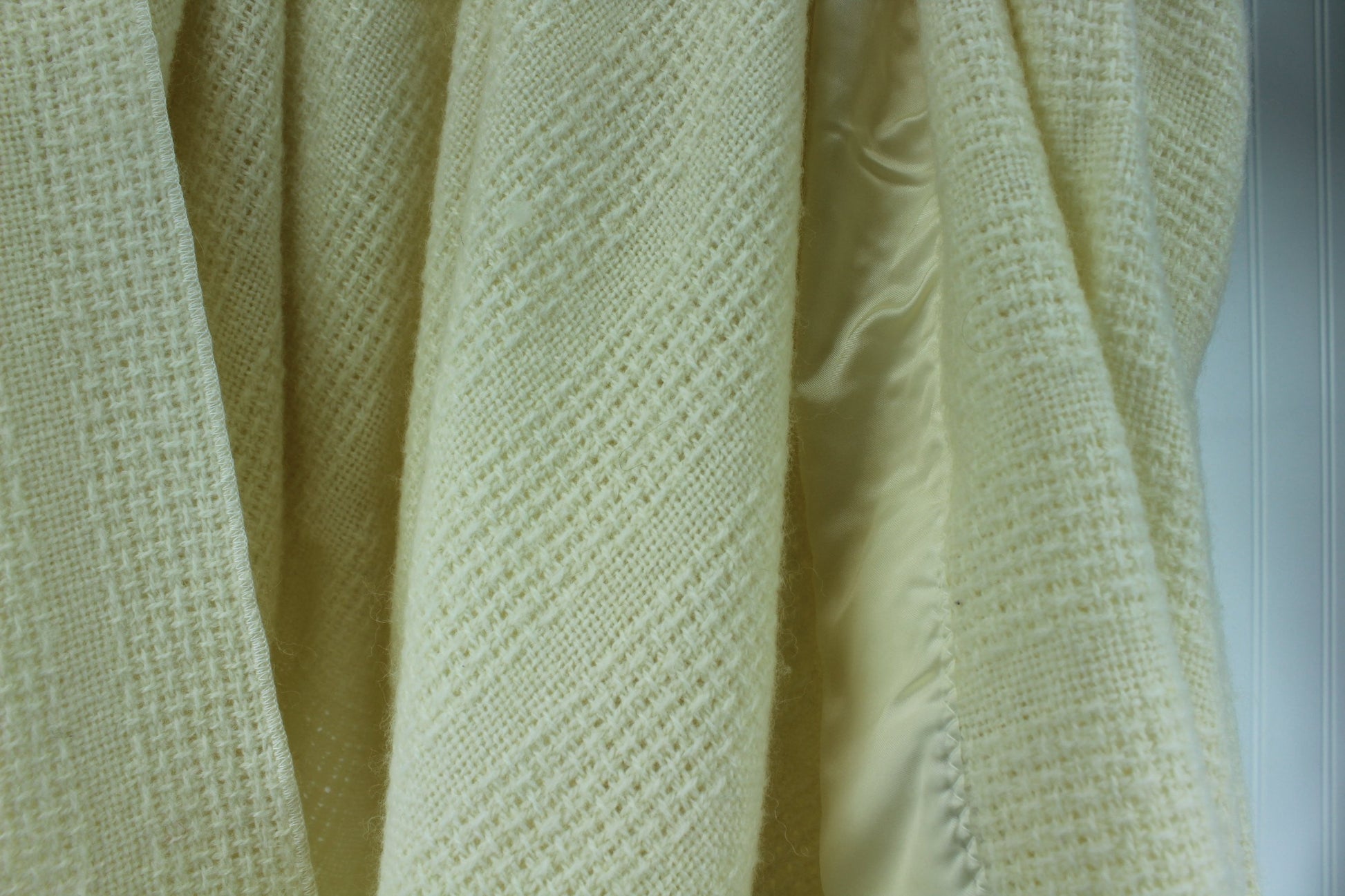 Faribo Ivory Washable Wool Acrylic Blend Blanket Basketweave Made USA Faribault MN beautiful weave