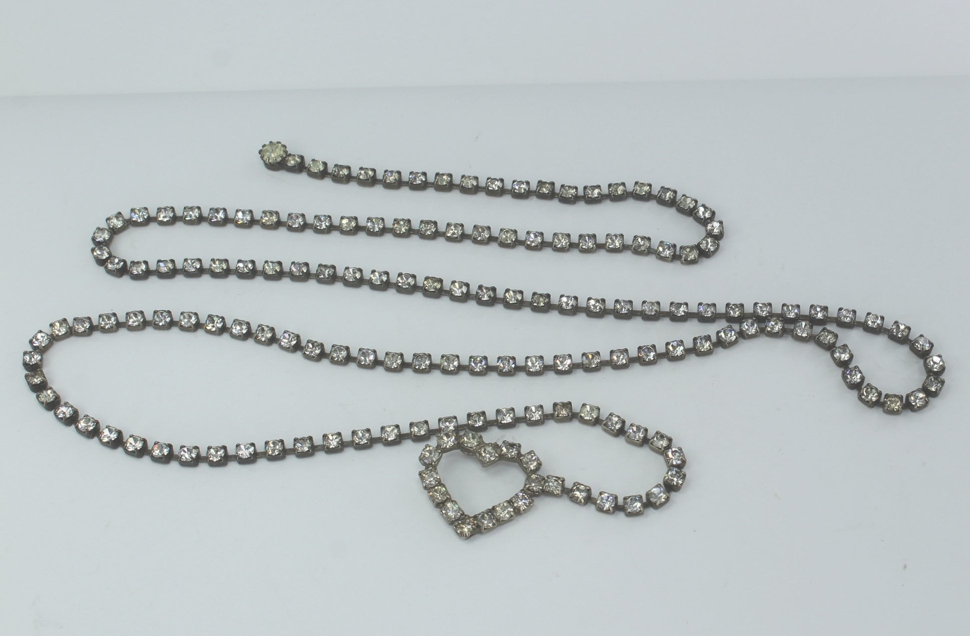 Vintage Rhinestone Belt Heart 38" Chain Wrap Necklace