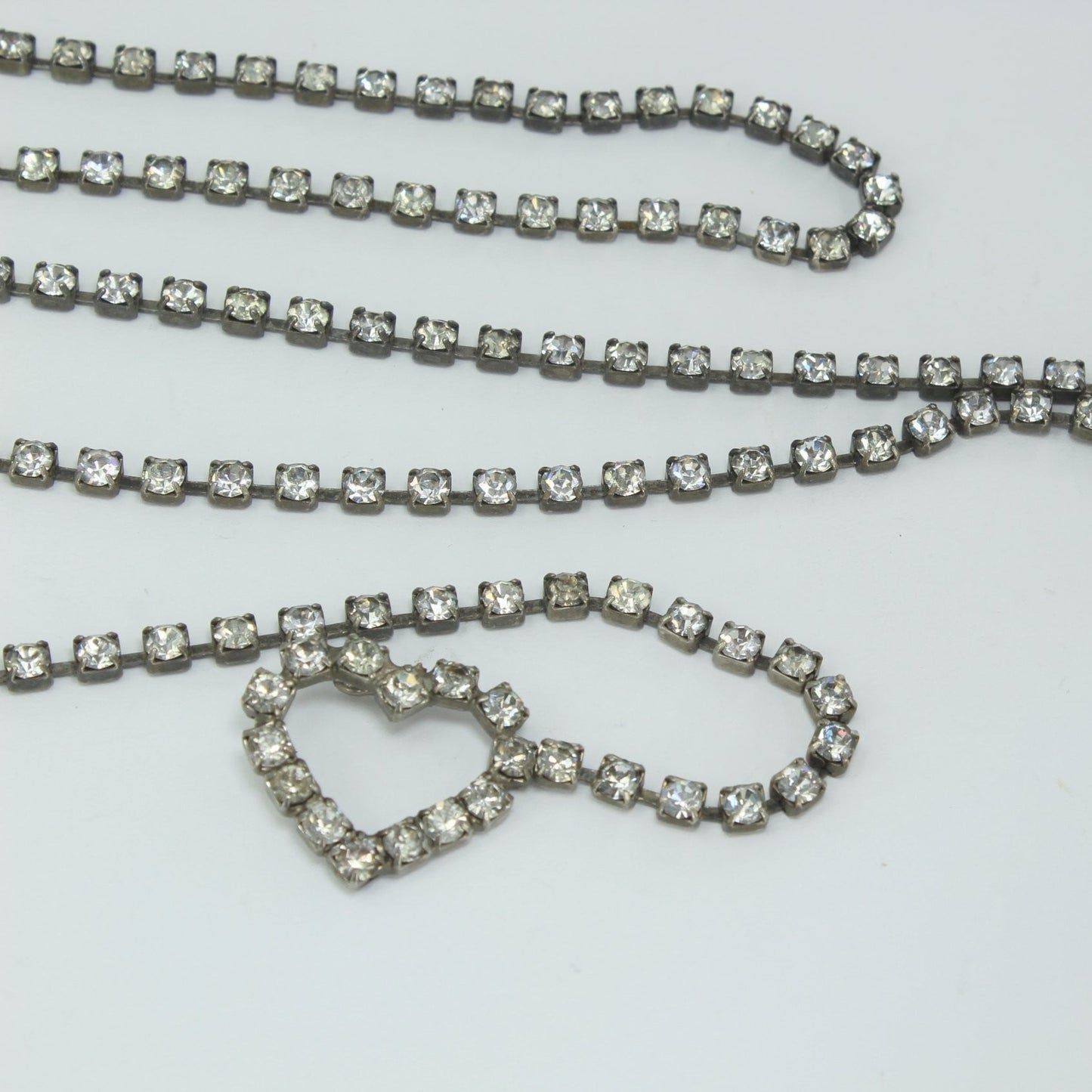 Vintage Rhinestone Belt Heart 38" Chain Wrap Necklace costume maker