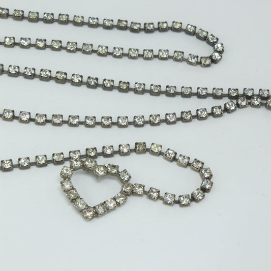 Vintage Rhinestone Belt Heart 38" Chain Wrap Necklace costume maker