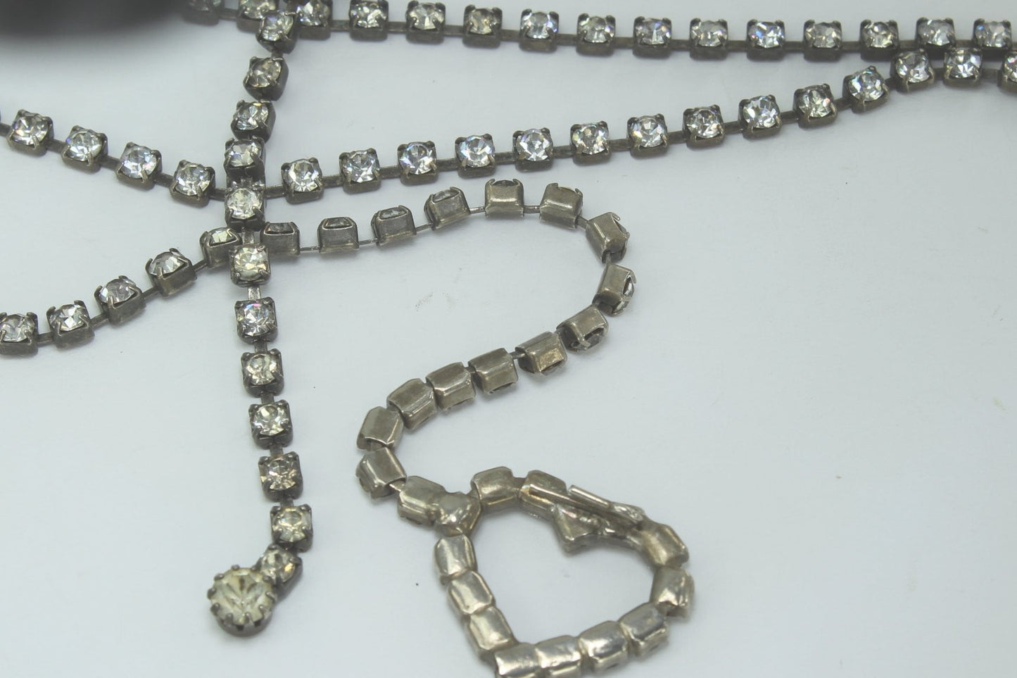 Vintage Rhinestone Belt Heart 38" Chain Wrap Necklace 50s 60s
