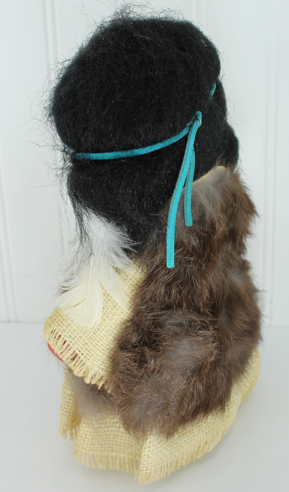Vintage Lil Luv Native American Doll with Baby 10" Painted Faces Fur Feathers Beads very well crafted doll