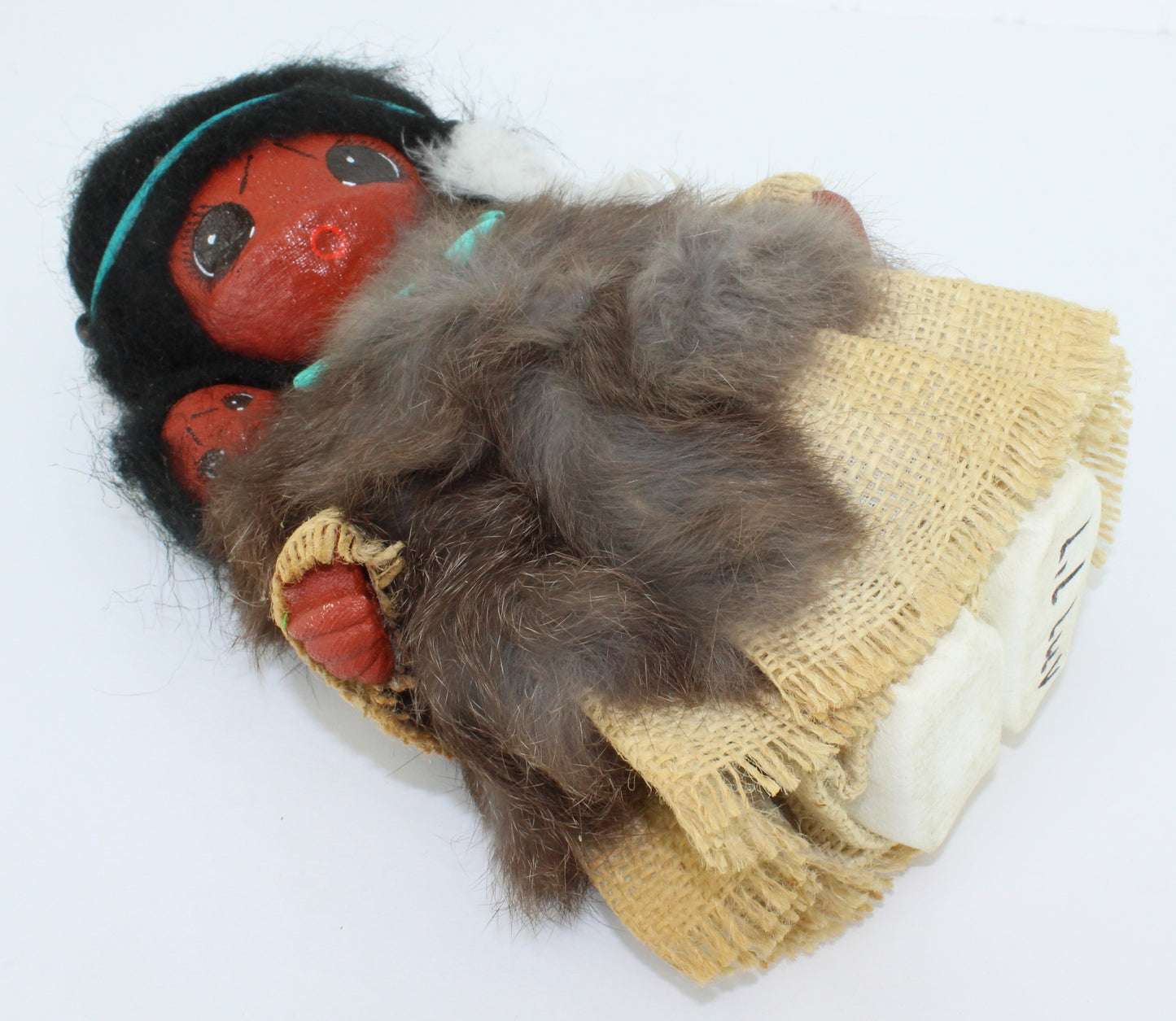 Vintage Lil Luv Native American Doll with Baby 10" Painted Faces Fur Feathers Beads  series ron harris