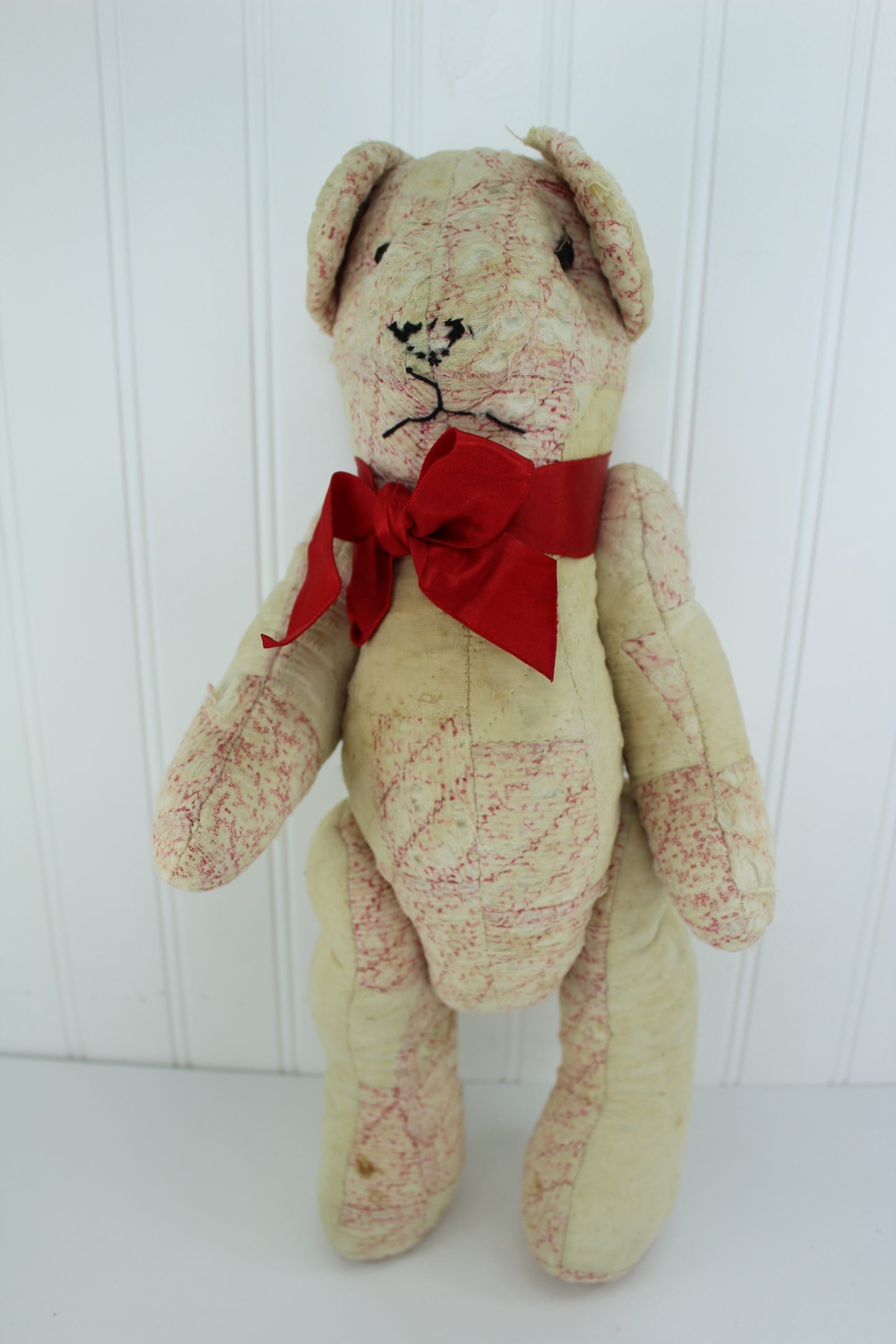 Vintage Hand Crafted Primitive Teddy Bears Old Quilted & Heavy Cotton Both Artisan Marked shabby chic teddies