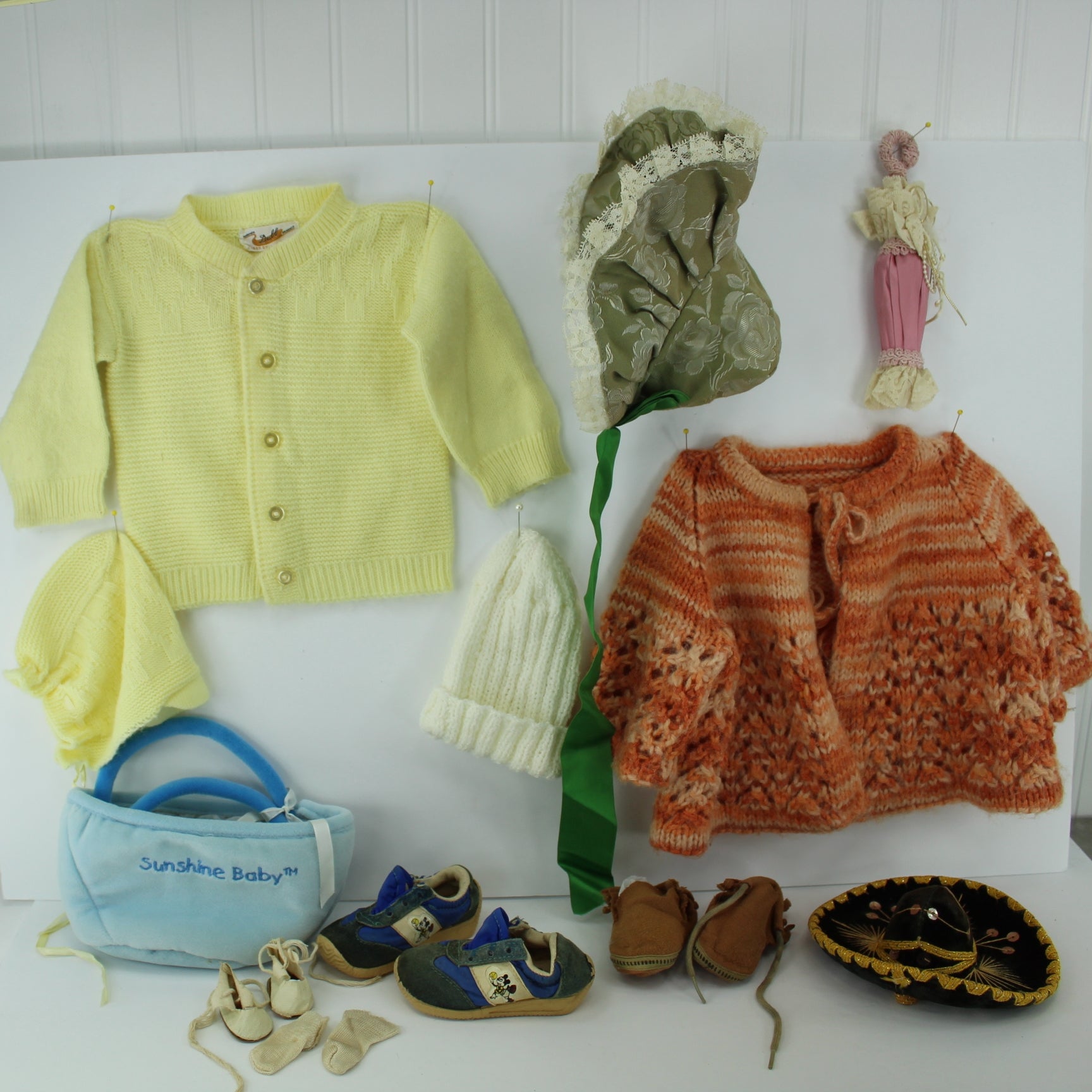 Vintage Lot Collection 42 Pieces Pairs Doll Clothes Shoes All Sizes Labels & Hand Made sweaters hand made large doll size clothes