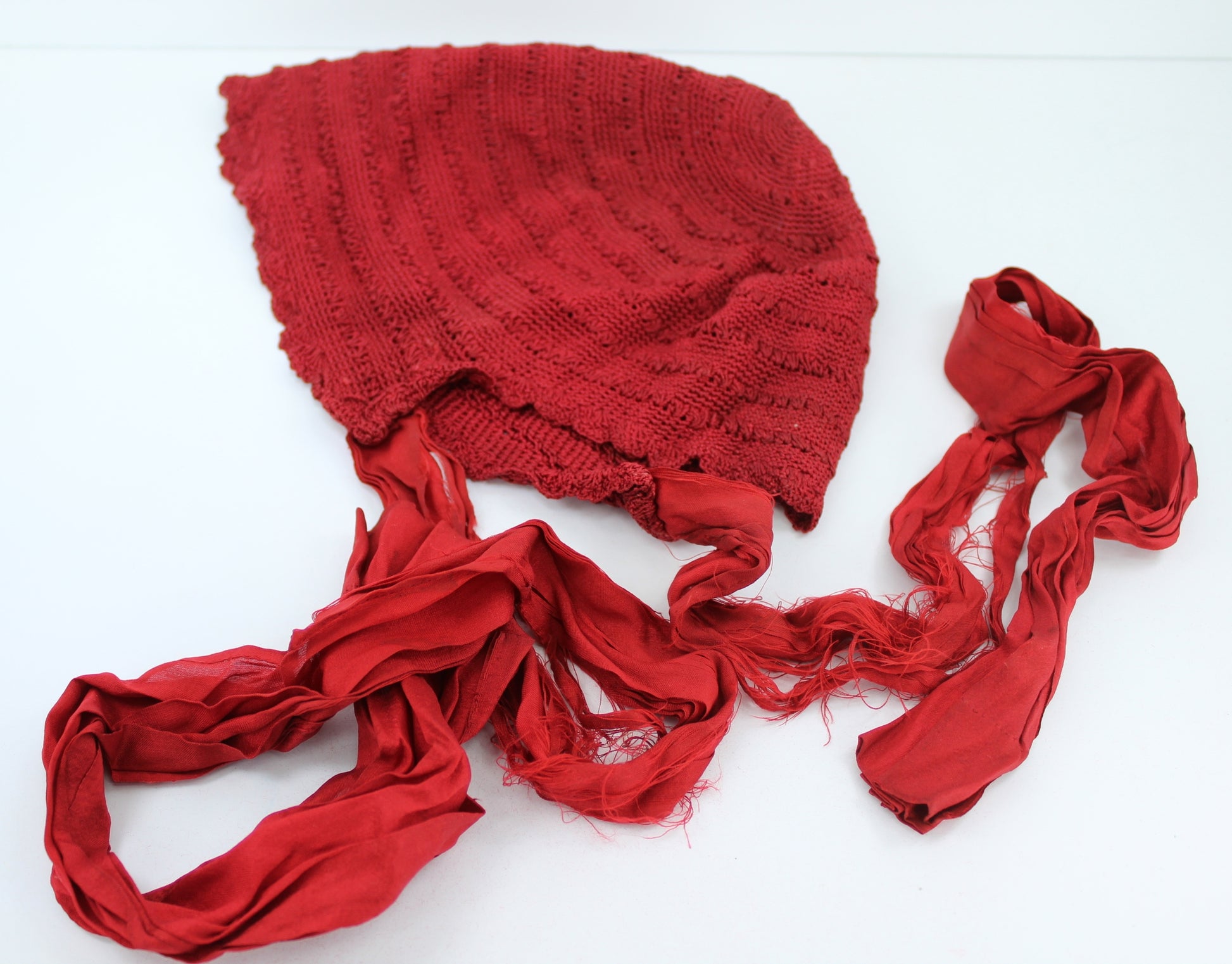 Antique Vintage Victorian 3 Hats Bonnets Large Doll Infant Size Bella Luna Peachy Silk Red Crochet bright red crochet cloche
