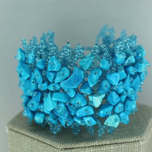 Turquoise Nugget Bracelet Seed Bead Woven Base Artisan made
