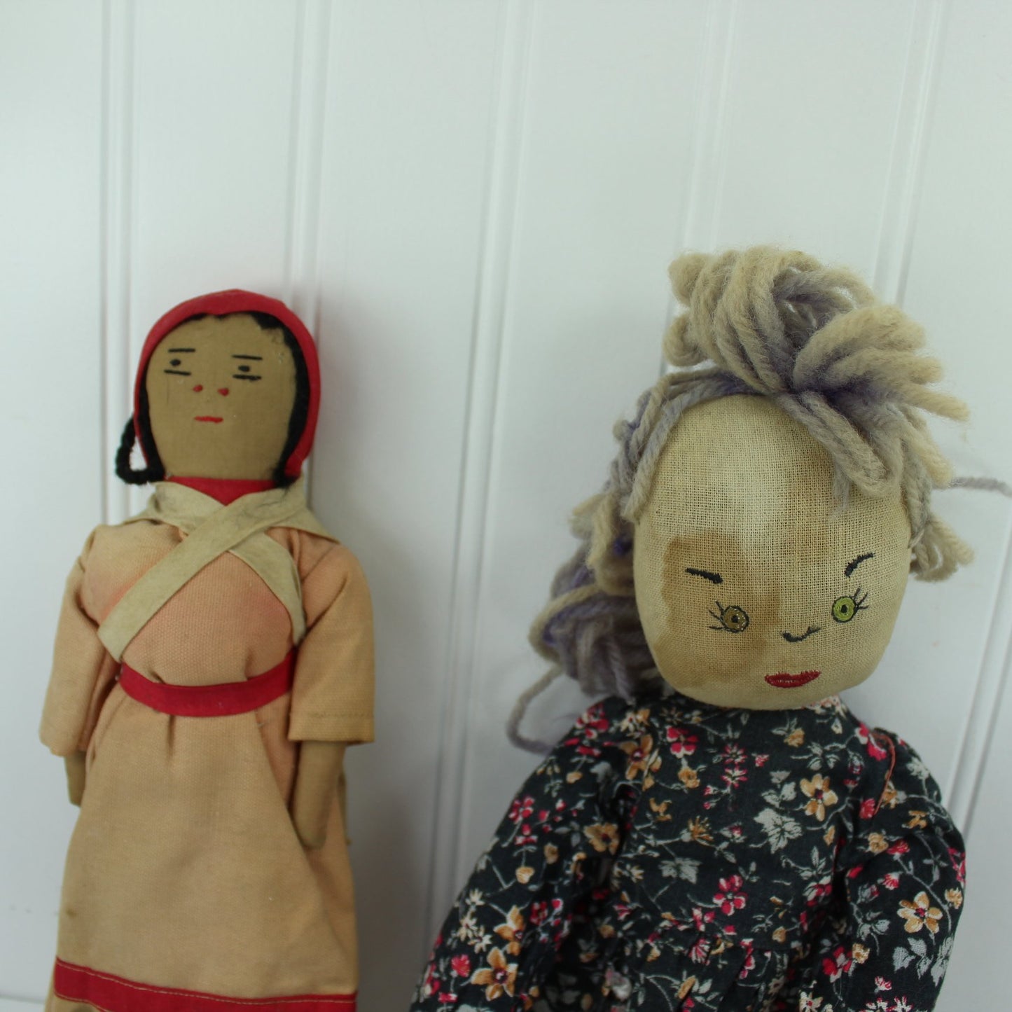 Primitive Design Dolls Plantation and Calico Dressed Embroidered Faces Cotton Fabrics