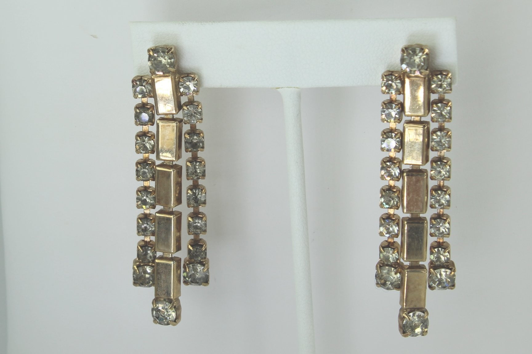 Vintage SARAH COV Earrings Fantastic Long Dangle Rhinestone rare