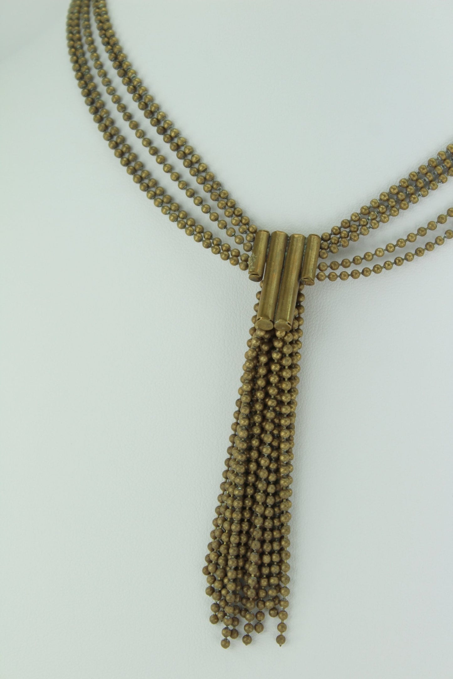 Art Deco Necklace 5 Strand Brass Ball Beads Focal Bead Tassel 15 ...