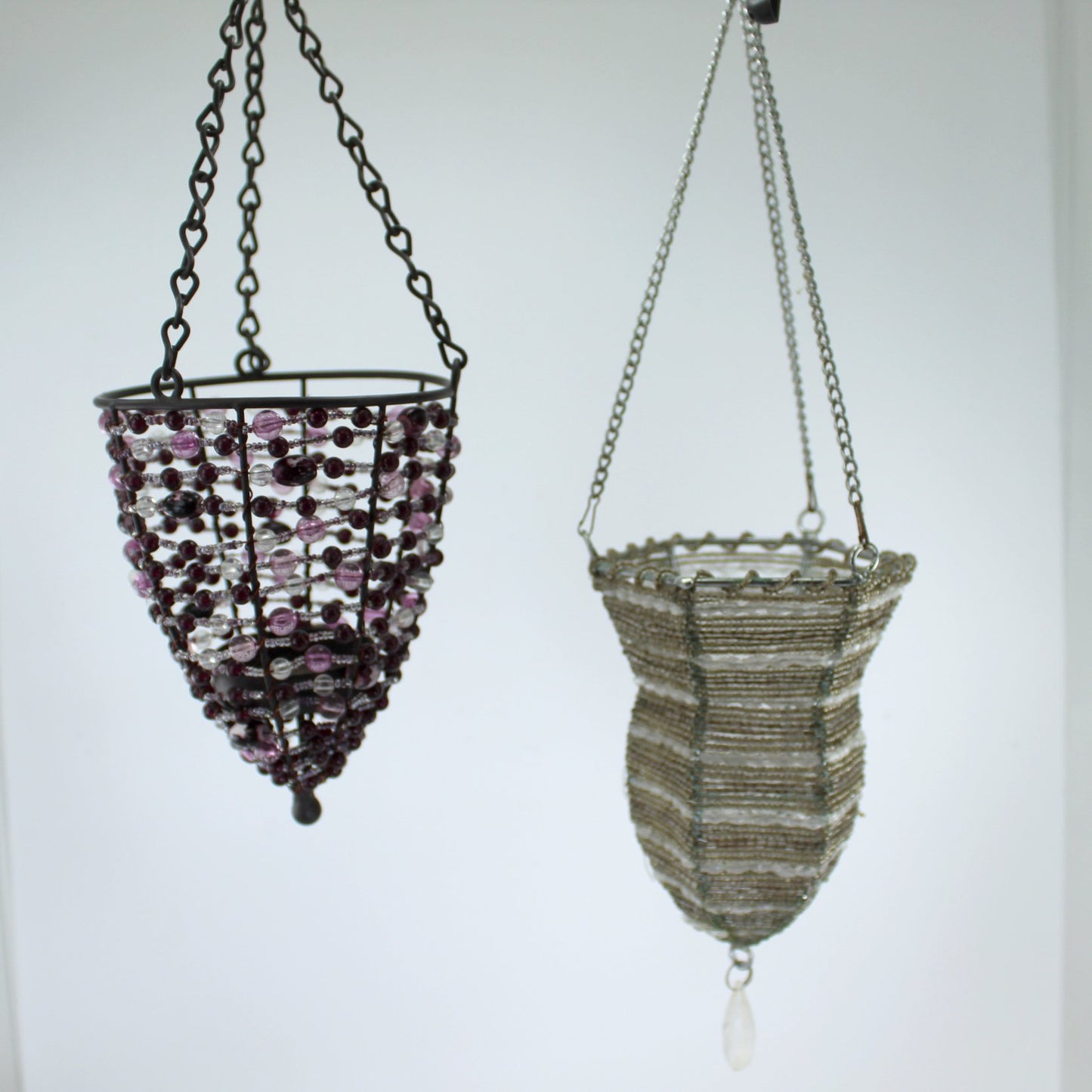 Hanging Beaded Baskets for Candles Votives LED Tealights