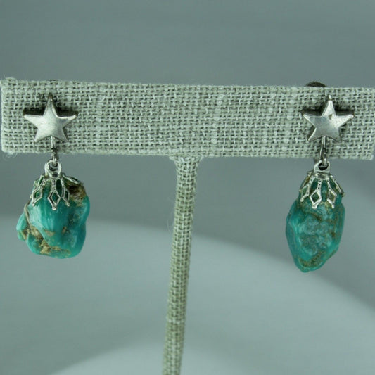 VintageTurquoise Earrings Nugget Star Dangle Screw Finding natural
