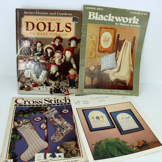 Collection 4 Craft Books Instructions 1970s 80s Crosstitch Blackwork Better Homes Doll Patterns Vintage Sewing