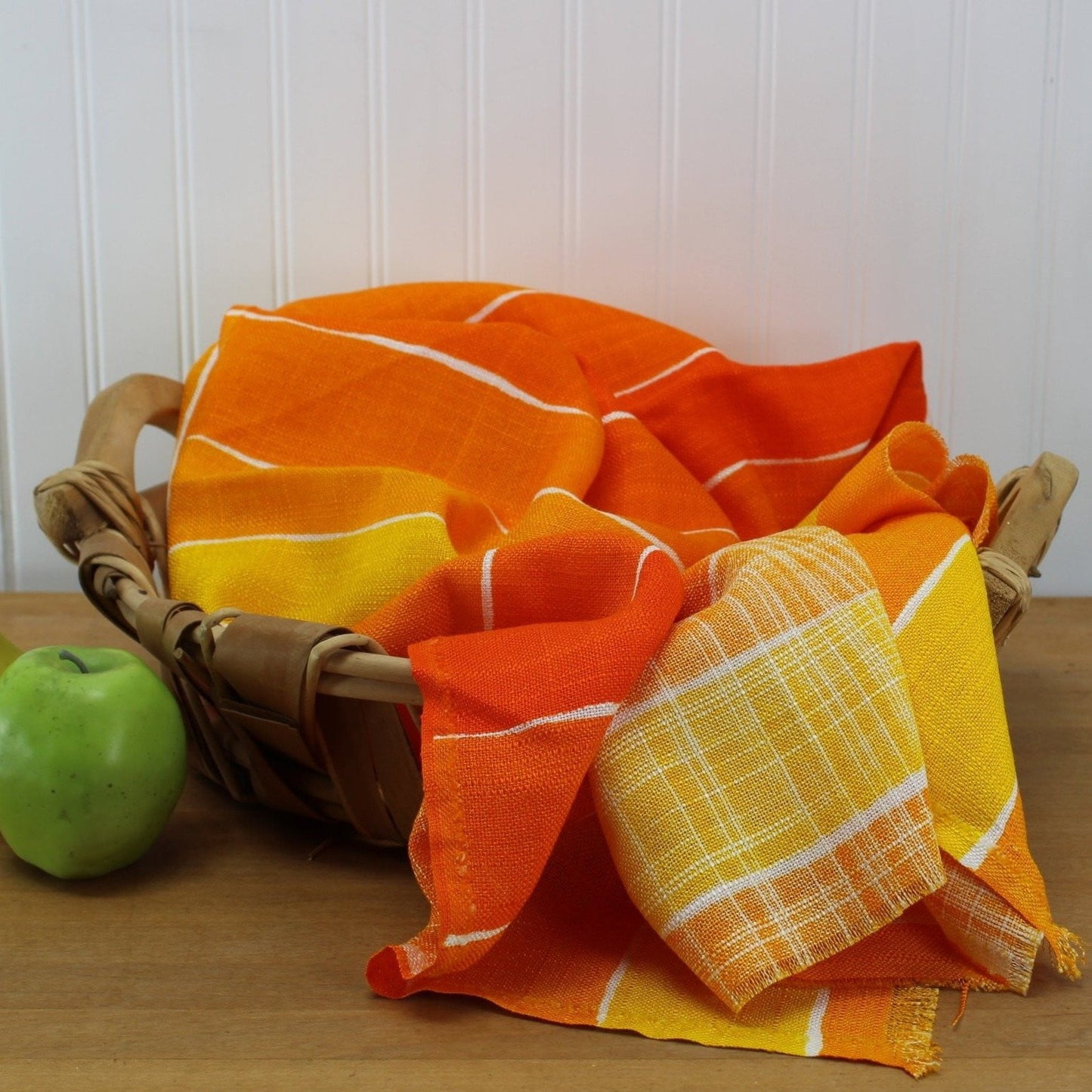 Boussac Antifroiss Fabric Stripe Orange Yellow Heavy Weave 2 Yards X 45" DIY Decor