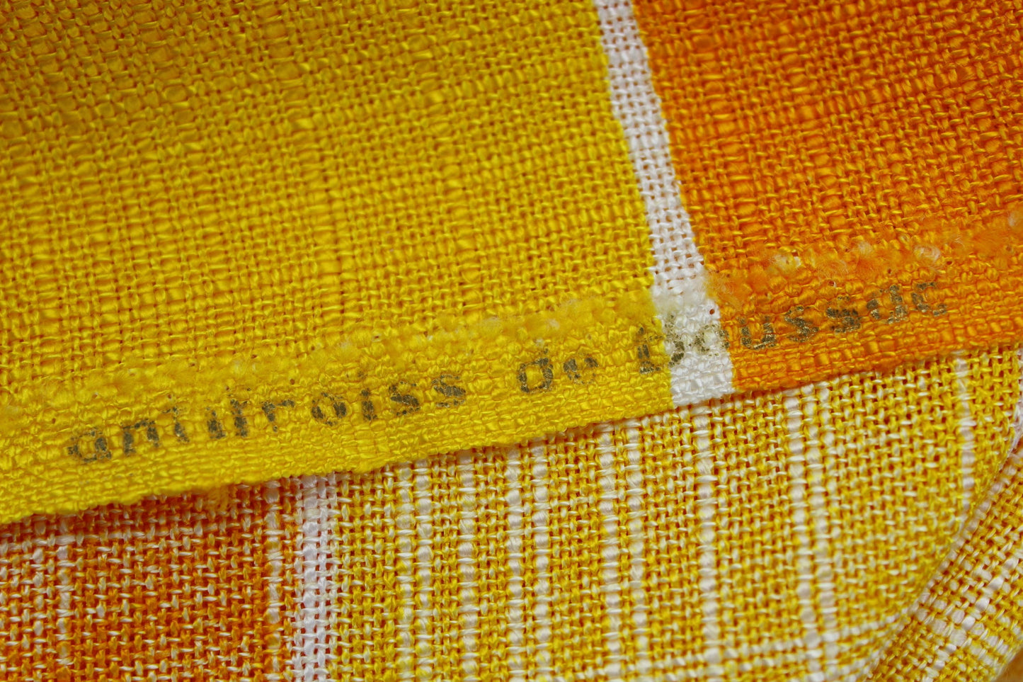 Boussac Antifroiss Fabric Stripe Orange Yellow Heavy Weave 2 Yards X 45" DIY Decor anti crease