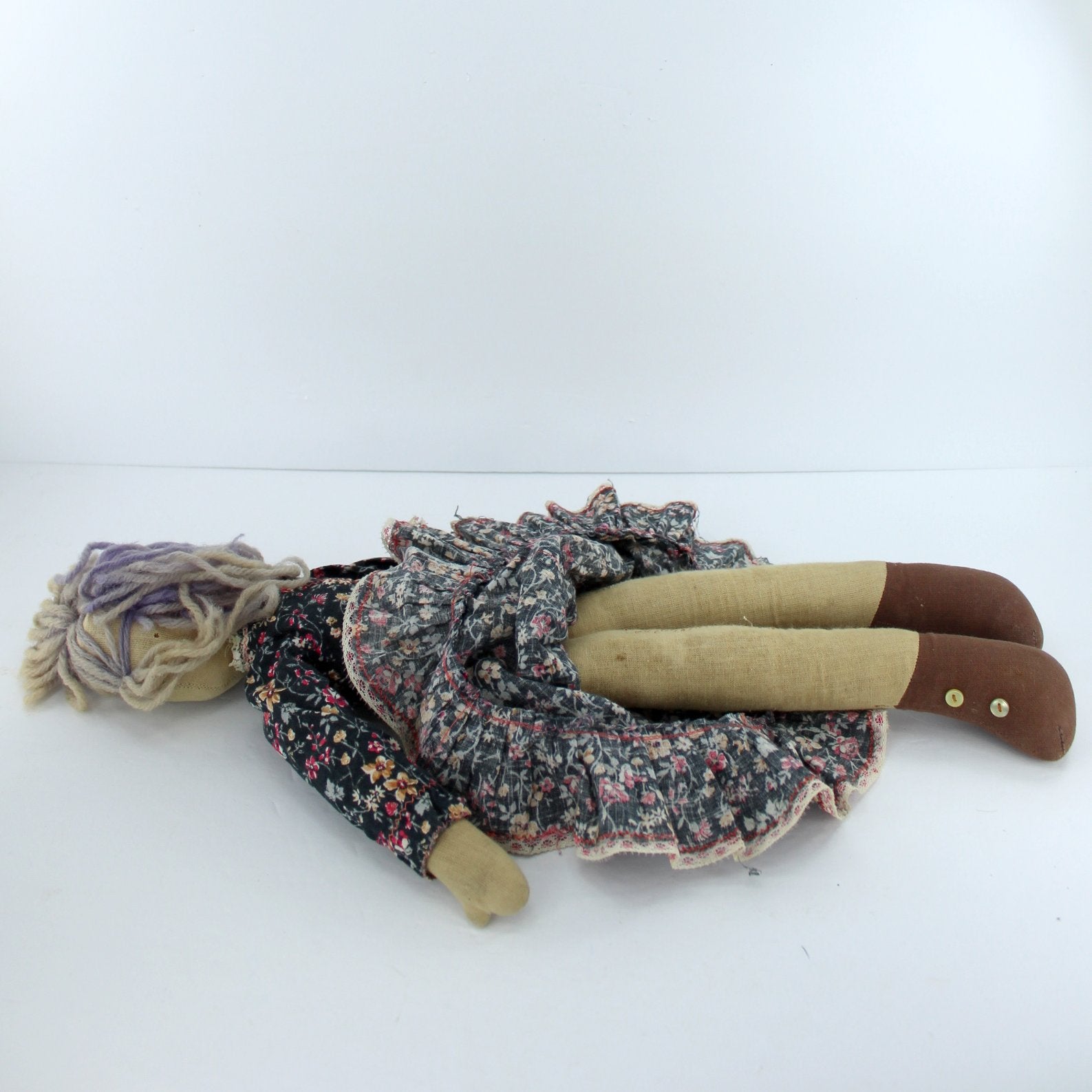 Collection 2 Primitive Design Dolls Plantation and Calico Dressed Embroidered Faces Cotton Fabrics yarn hair needs tlc