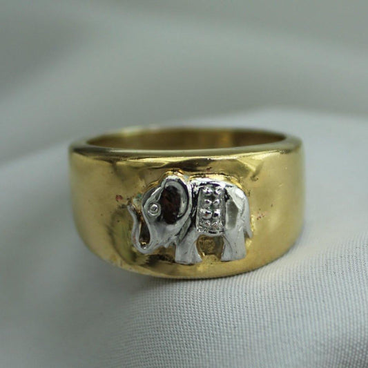 Sterling Ring Elephant Gold Silver Tone Metal