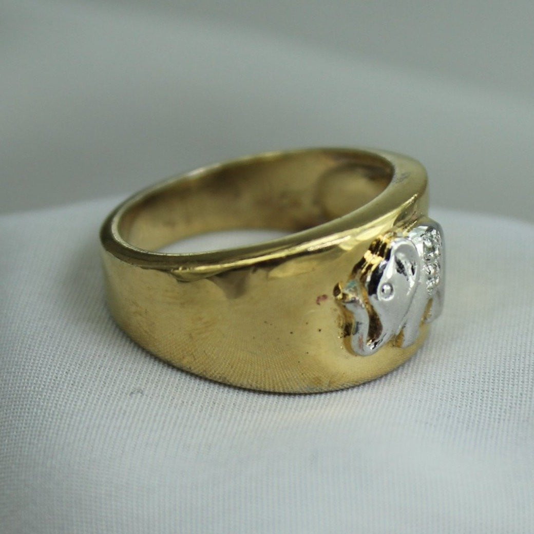 Sterling Ring Elephant Gold Silver Tone Metal flaws