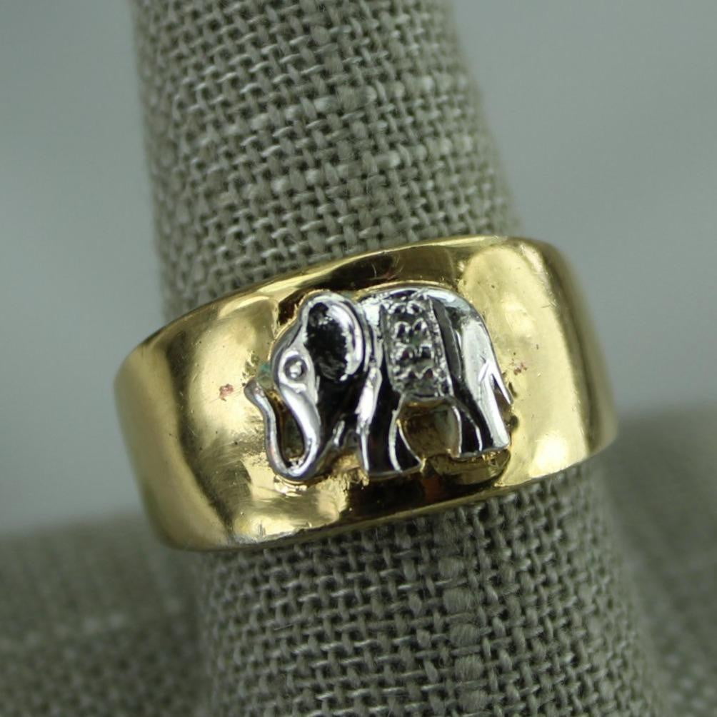 Sterling Ring Elephant Gold Silver Tone Metal heavy
