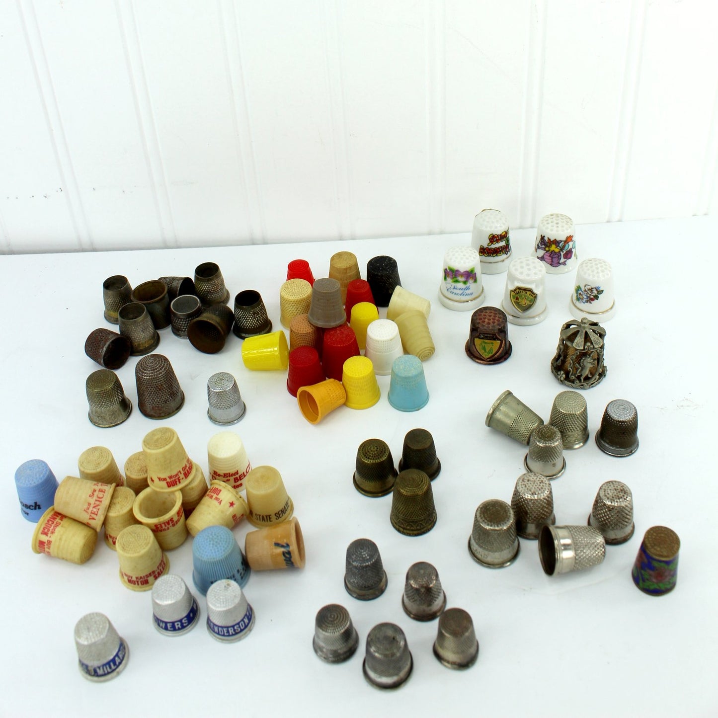 Collection 70+ Sewing Thimbles Sterling Metal Porcelain Plastic England Germany Tailor thimbles