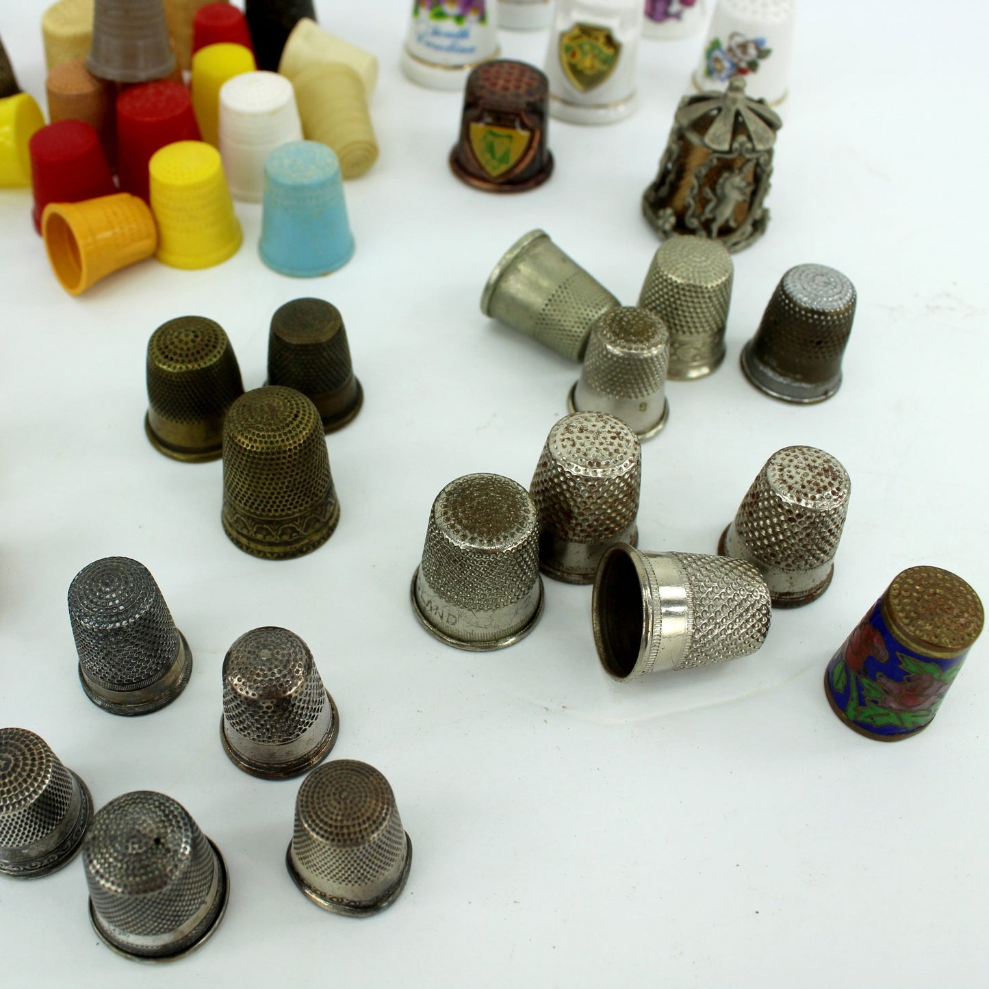 Collection 70+ Sewing Thimbles Sterling Metal Porcelain Plastic England Germany Tailor thimbles old tailor thimbles