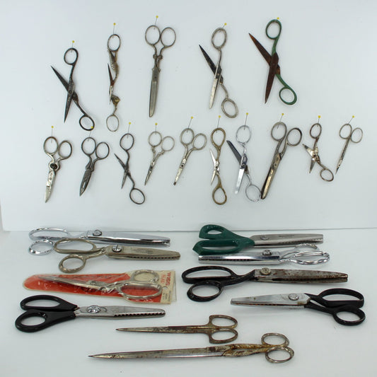 Collection Lot 25 Pairs Scissors Pinking Shears Buttonhole Scissors Embroidery Dressmaker Wiss Griffon Garland Clauss Erie Cut