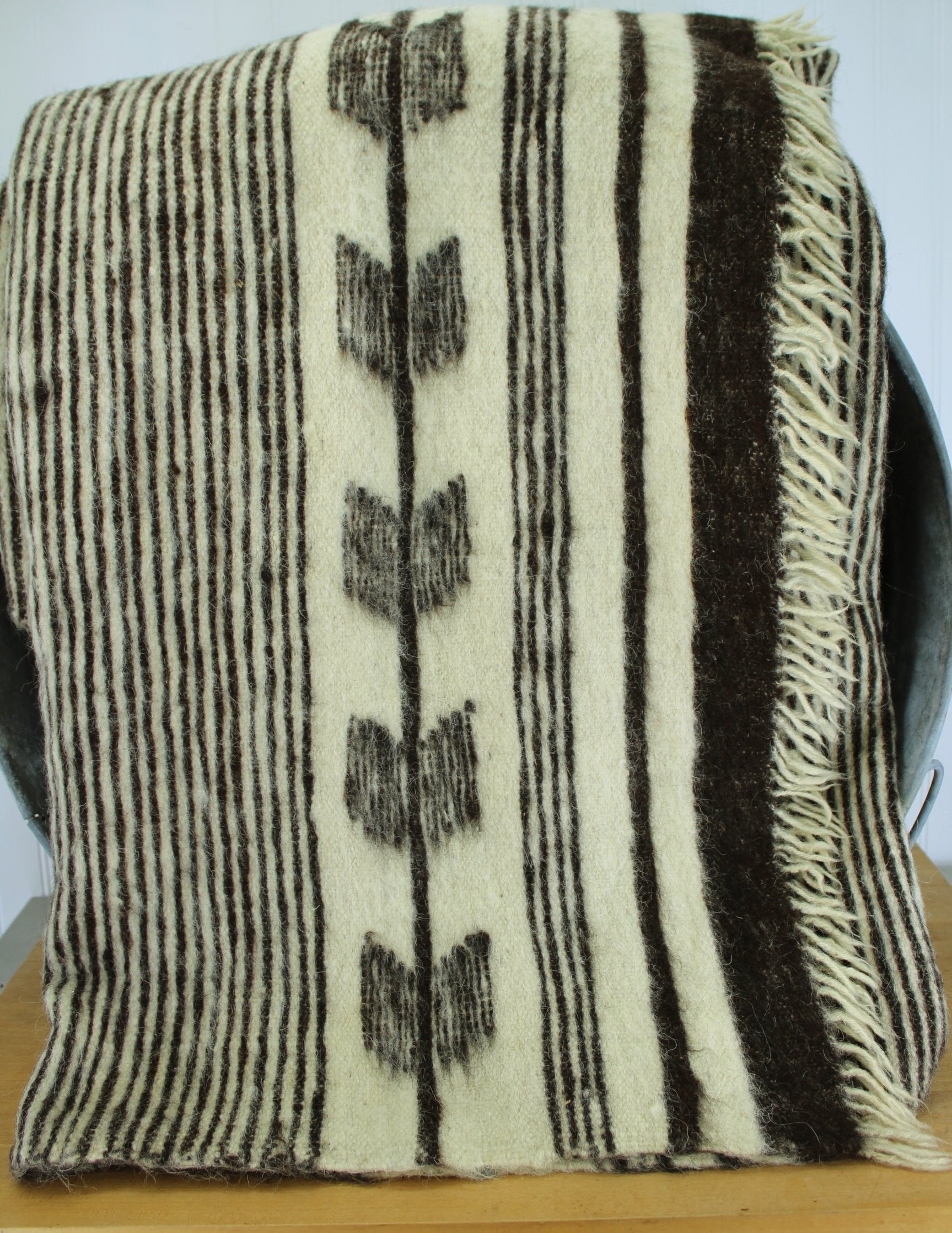 Wool Alpaca Travel Rug Heavy Bed Coverlet - Ivory Dark Brown - 80" X 64" - Area Rug heavyweight blanket cover