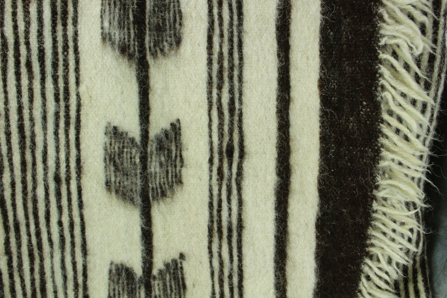 Wool Alpaca Travel Rug Heavy Bed Coverlet - Ivory Dark Brown - 80" X 64" - Area Rug stripes with arrow like design