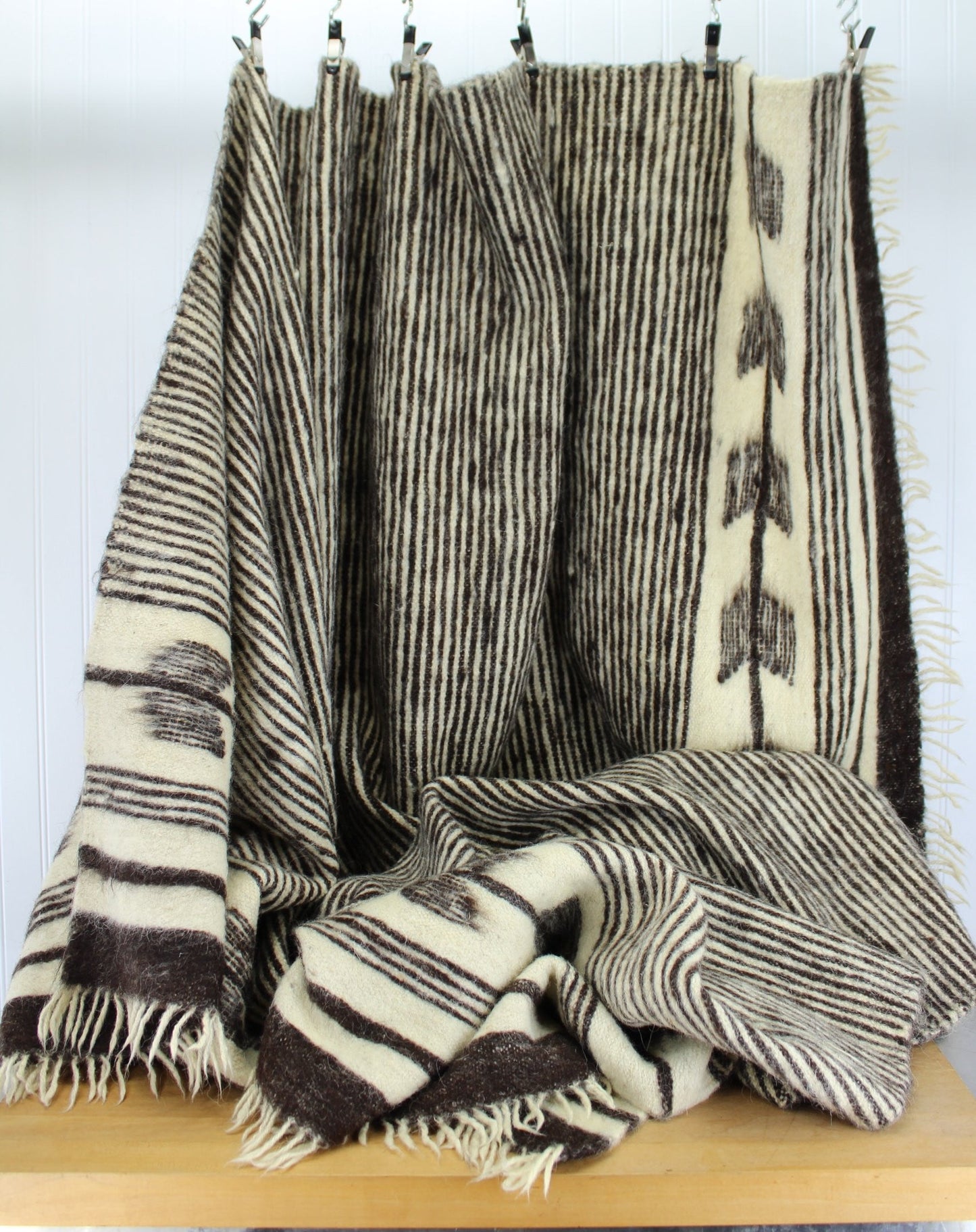 Wool Alpaca Travel Rug Heavy Bed Coverlet - Ivory Dark Brown - 80" X 64" - Area Rug decor item