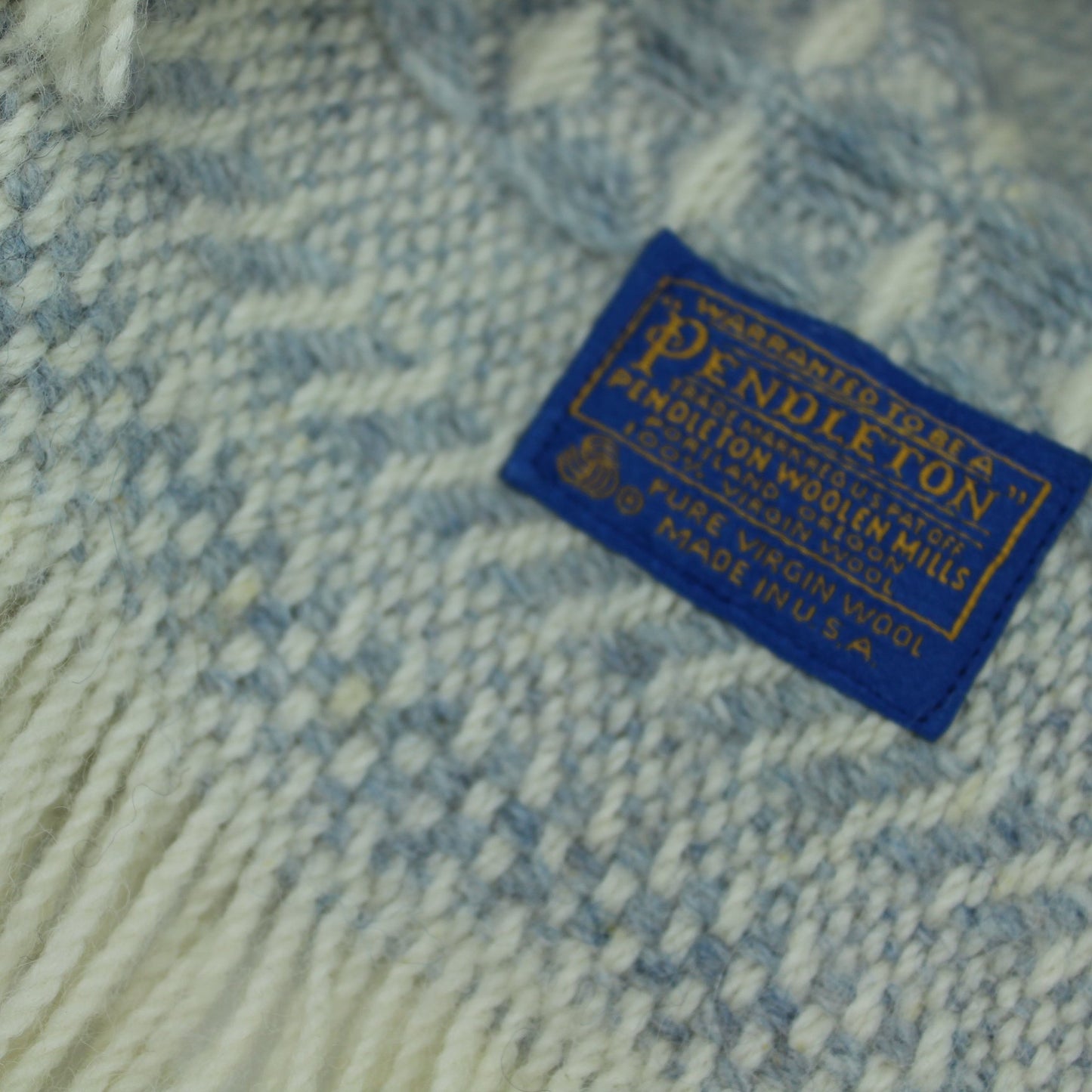 Pendleton Wool Throw Fringed Woven Design Blue Ivory original tag pendleton