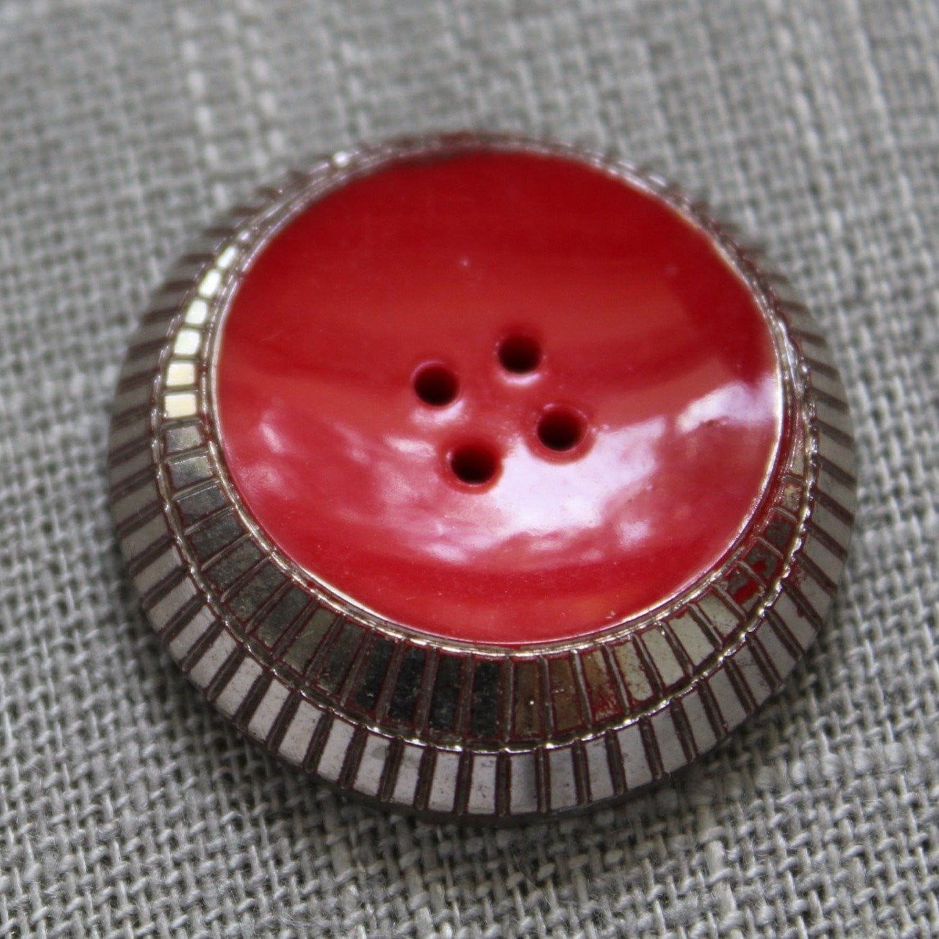 Red Glass Buttons Lot 3 Vintage Collection Scallop Silver Deco vtg